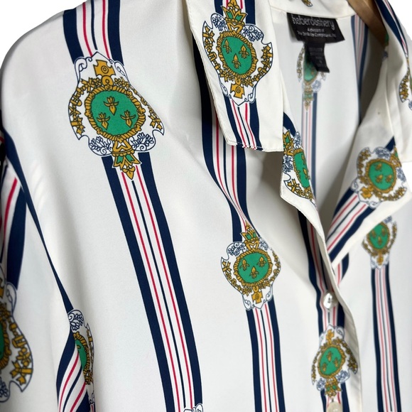 Haberdashery stripe with crest detail button down Blouse Sz 16 - Picture 3 of 5
